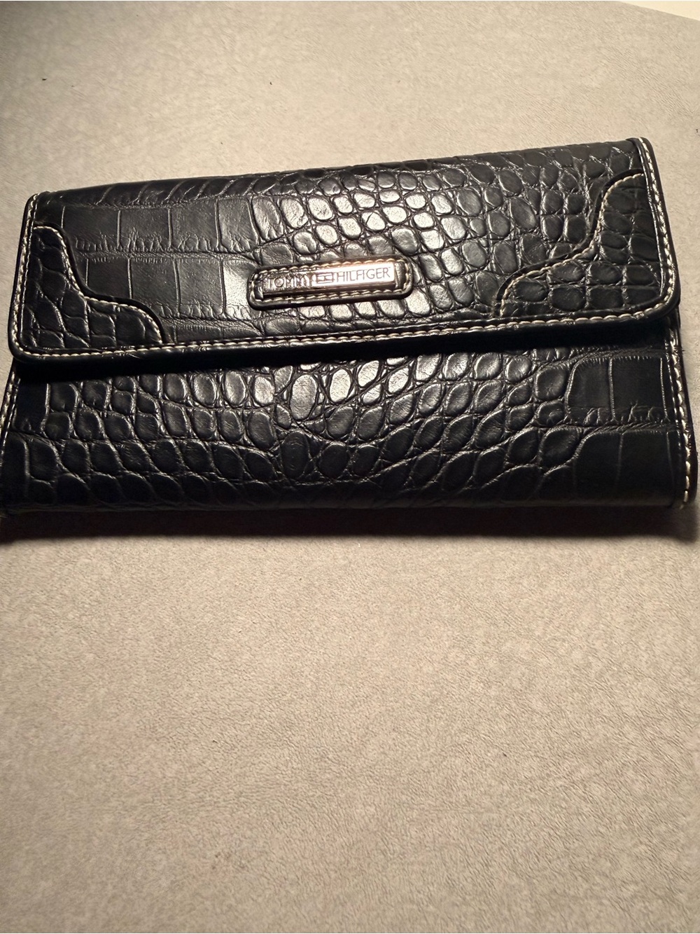 Tommy Hilfiger Black Croc-Embossed Flap Wallet